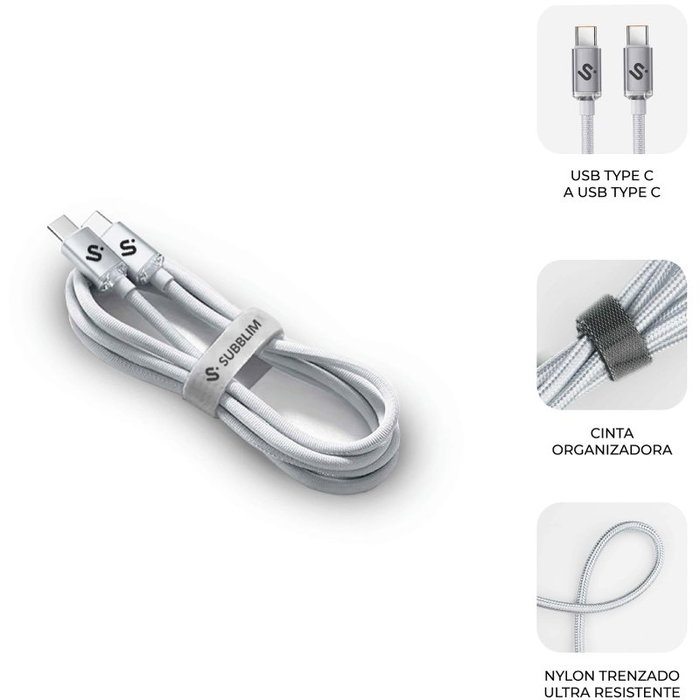 Subblim Cable Optimus USB-C a USB-C 60W 1m Blanco